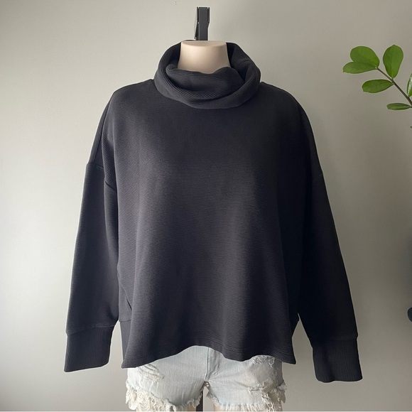 Shambhala Oversized Ribbed Turtleneck Sweater Drop Sleeve Black Size Large - Picture 1 of 10